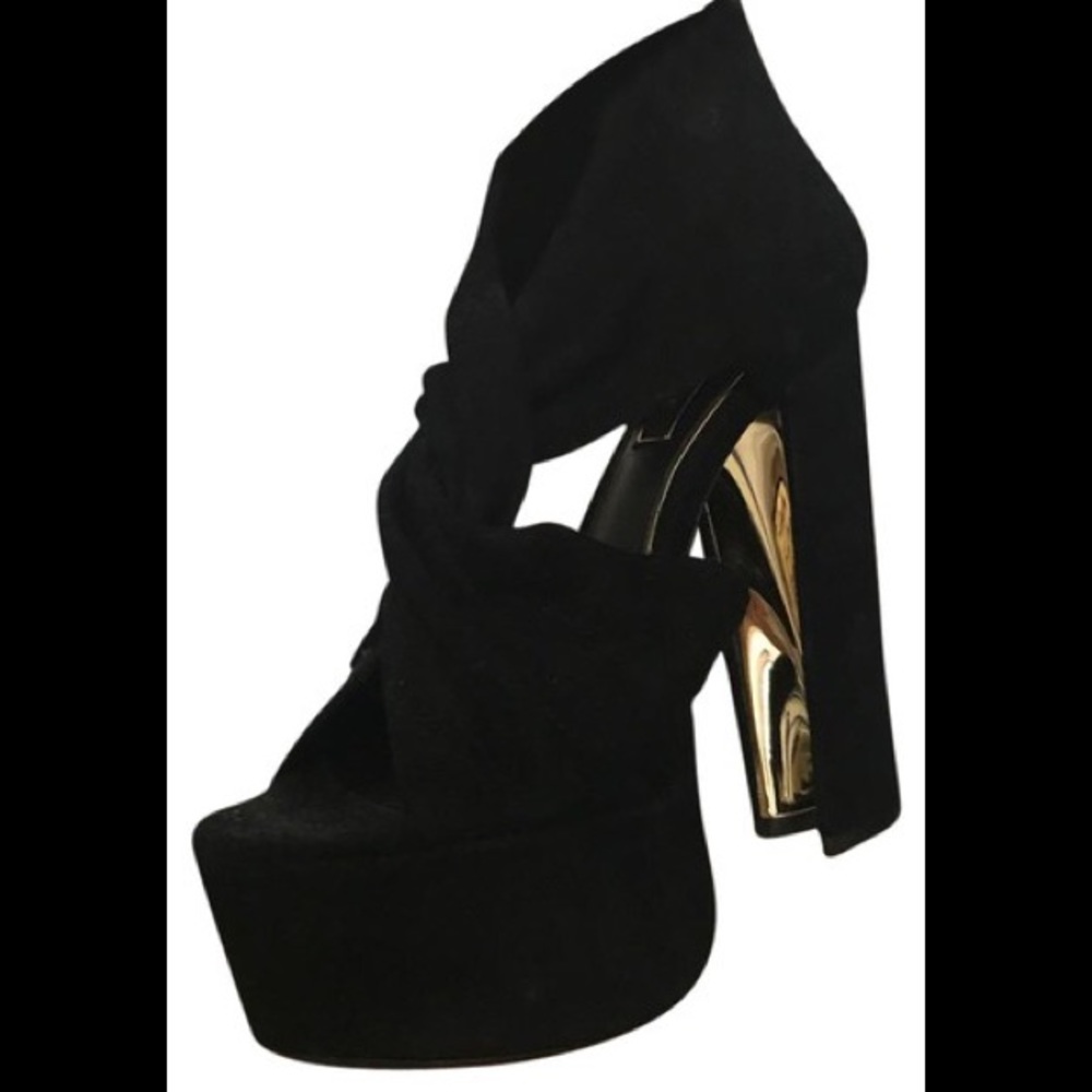 RACHEL ZOE Black Suede Open Toe Platform Heels